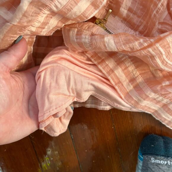 Anthropologie Peach Orange Striped Zip Front Mini Dress with Cotton Slip XL - Picture 5 of 7